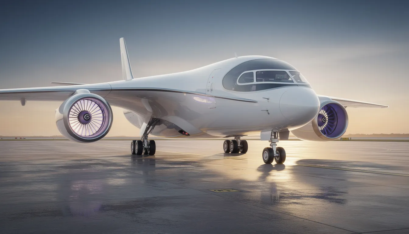 The image depicts a new aircraft, showcasing its sleek design and modern features, suitable for various purposes such as personal recreation and business. It highlights key aspects like the cockpit layout, which is essential for pilots, and factors like initial purchase price and ongoing costs that aircraft owners must consider.