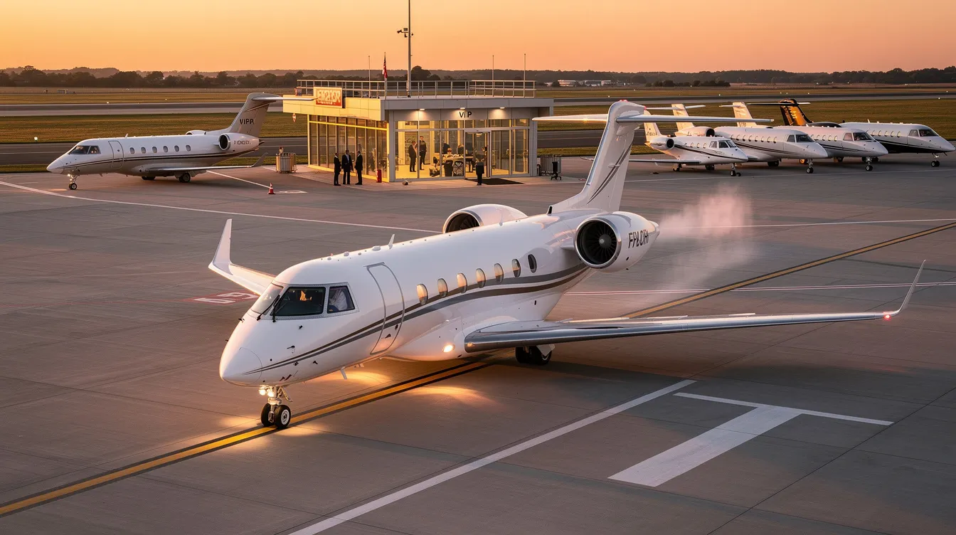 The image features a sleek private jet parked on a tarmac, with a prominent "Fly Delta Jets" sign in the foreground, emphasizing the luxury and exclusivity of private aviation. In the background, the skyline of Atlanta can be seen, highlighting the city's connection to this world-class airline.