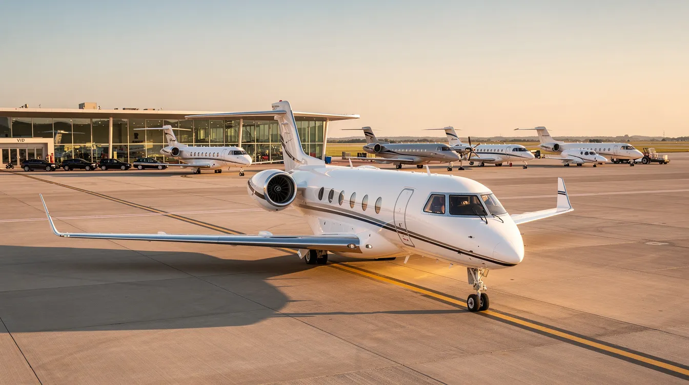 The image showcases a luxurious first class cabin in private aviation, featuring spacious seats that can transform into flat beds, providing first class passengers with a memorable experience. The cabin is elegantly designed with high-quality amenities, ensuring excellent service and personal space for a truly exclusive flight experience.