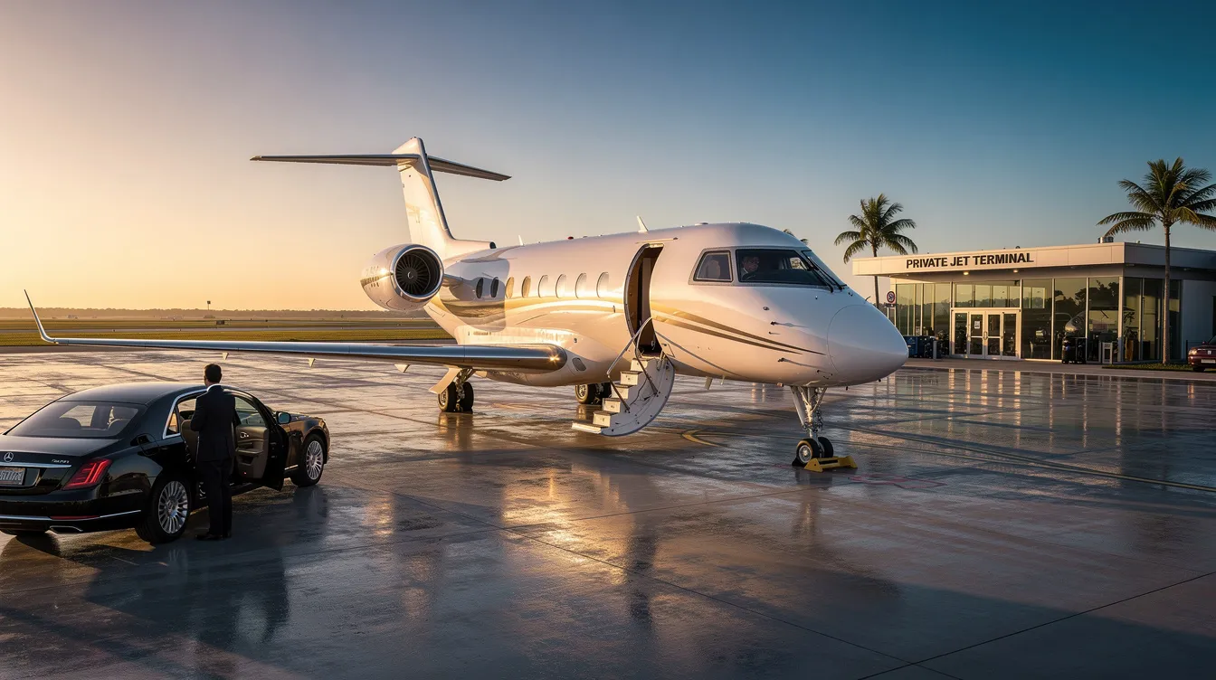 The image depicts a luxurious private jet interior, showcasing a quiet cabin with plush business class seats designed for maximum comfort during flights. This engineering marvel, reminiscent of commercial flight innovations, offers a serene environment for passengers to relax or work while soaring through the skies.