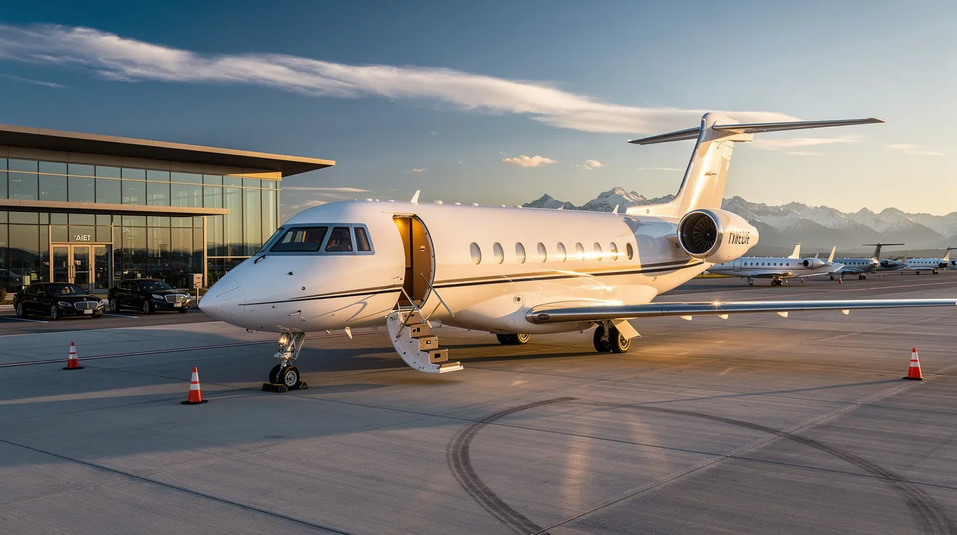 The image depicts a spacious cabin of a private aircraft designed for family travel, showcasing comfortable seating and ample room for luggage. This family-friendly plane is ideal for longer trips, emphasizing safety features and advanced technology for an enjoyable flying experience.