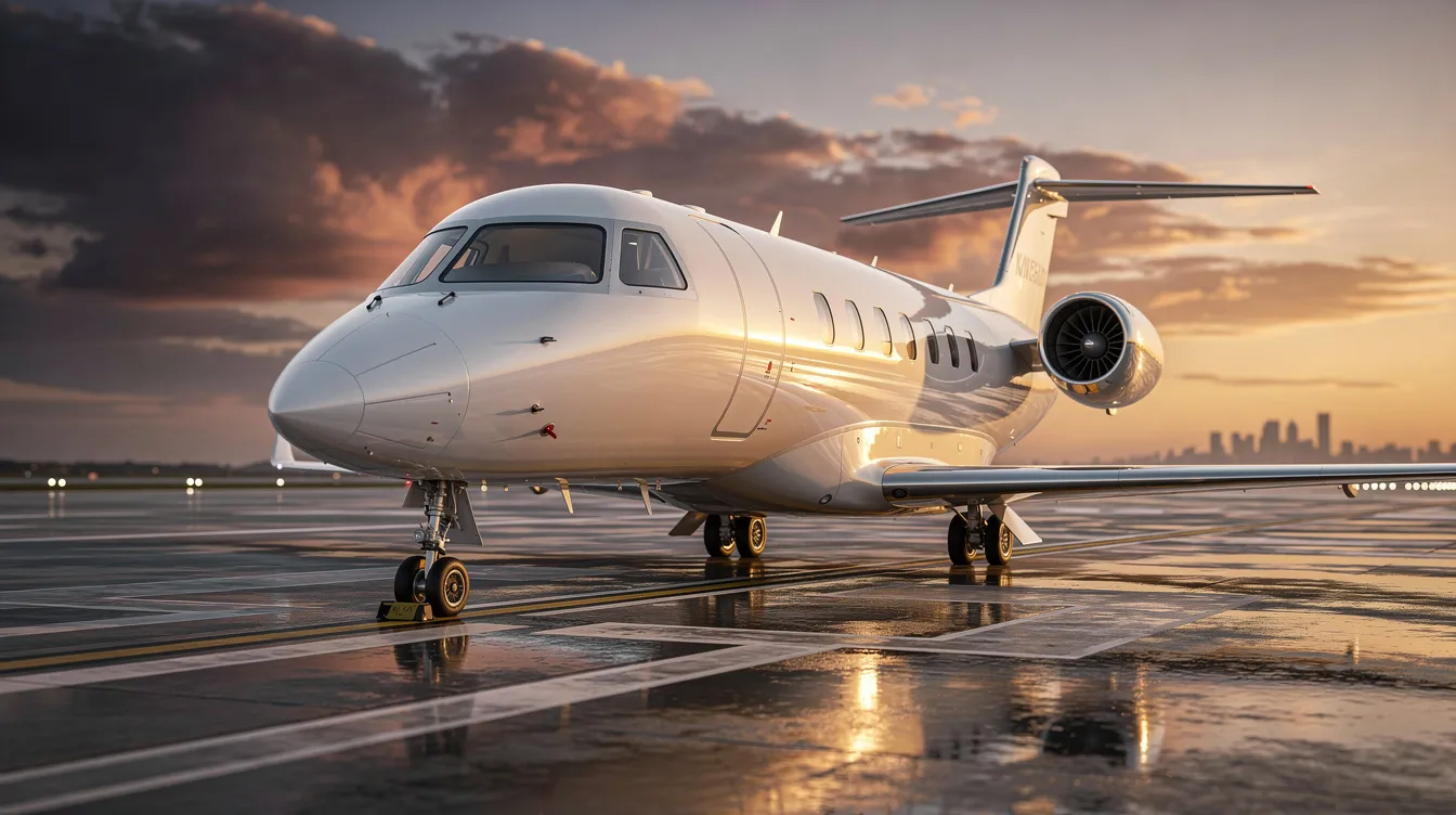 An image of a sleek private jet, showcasing its luxurious design and spacious cabin, ready for passengers to embark on their journey. This ultra long range aircraft represents the pinnacle of private aviation, offering comfort and safety for travelers flying between cities like Los Angeles and New York.