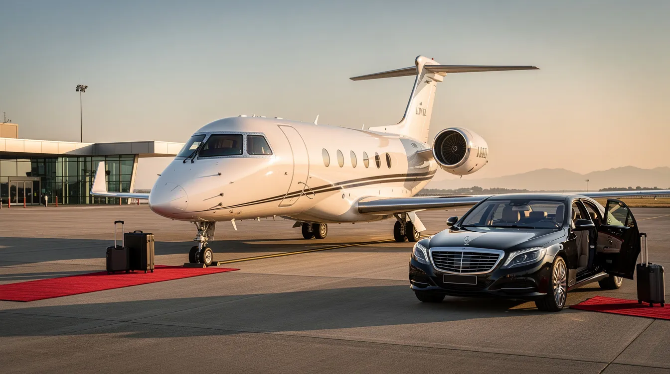 The image showcases a sleek private jet soaring through the sky, symbolizing the luxury and innovation of private aviation. This representation of the private jet industry highlights the freedom and efficiency that come with private flight, appealing to business travelers and public figures alike.