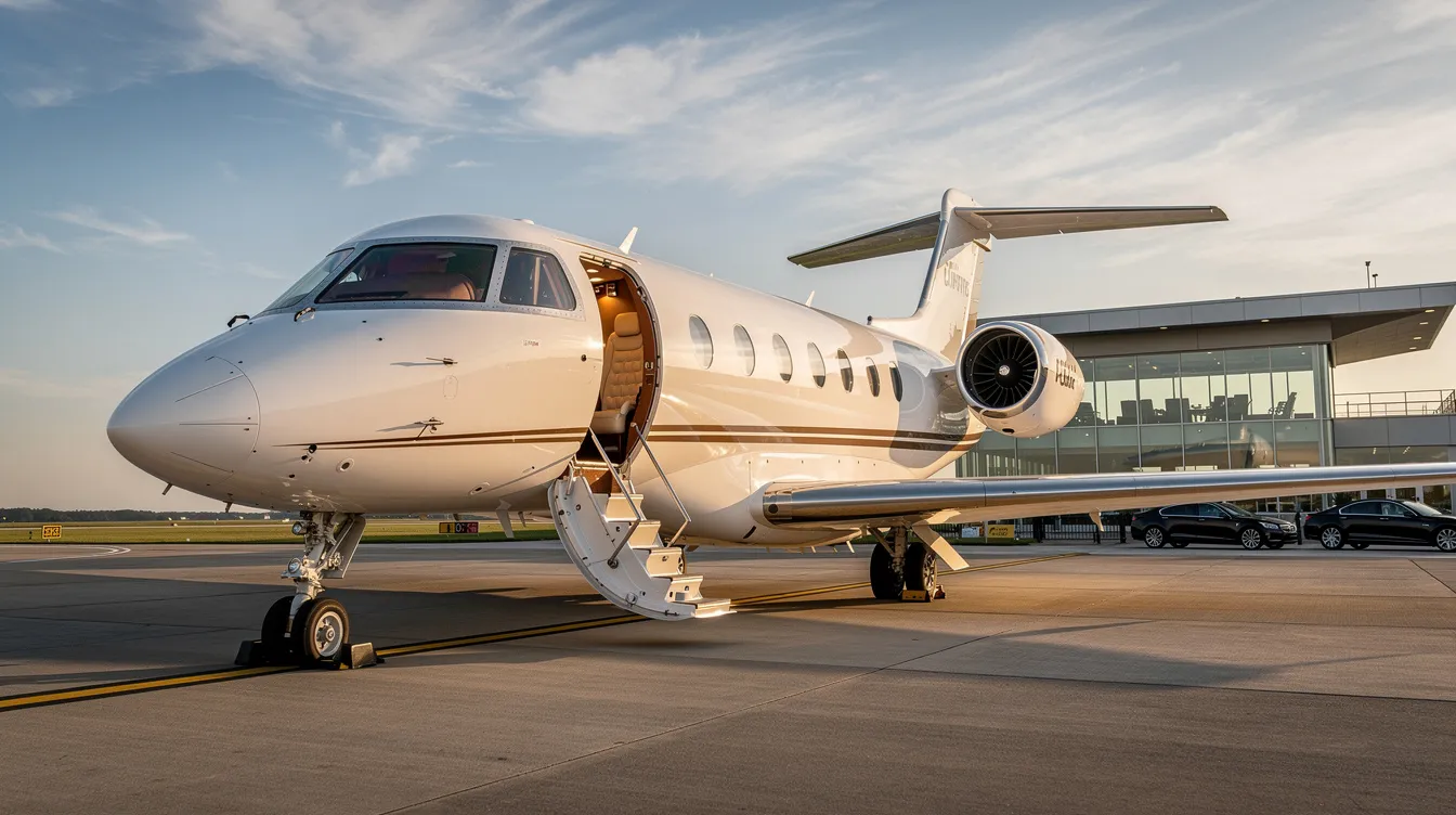 The image depicts a sleek turboprop aircraft, showcasing its propeller system and turbine engines, designed for regional aviation. This private aviation plane is ideal for short haul routes, emphasizing fuel efficiency and the ability to operate from smaller airports.