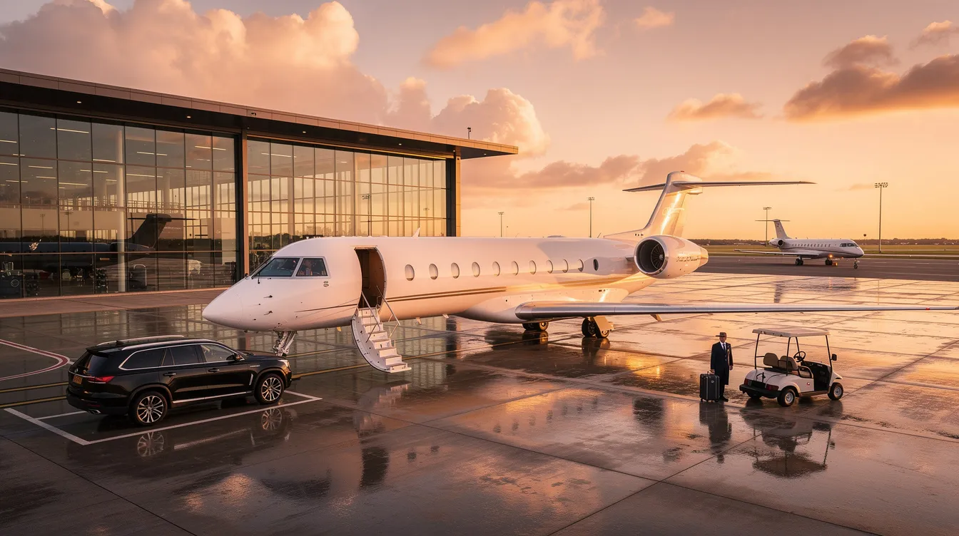 The image depicts a sleek private jet, specifically a Phenom 300, parked on a tarmac ready for takeoff, symbolizing the freedom and flexibility of private travel. This aircraft represents the pinnacle of aircraft management and fractional ownership, offering effortless charter services and jet cards for customers looking to fly privately at a moment's notice.