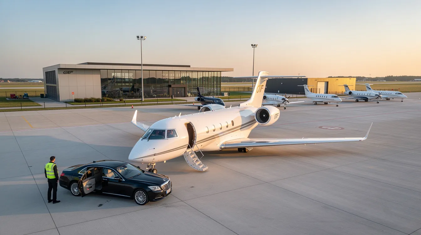 The image depicts a sleek private jet, specifically a Phenom 300, parked on a tarmac ready for takeoff, symbolizing the freedom and flexibility of private travel. This aircraft represents the pinnacle of aircraft management and fractional ownership, offering effortless charter services and jet cards for customers looking to fly privately at a moment's notice.