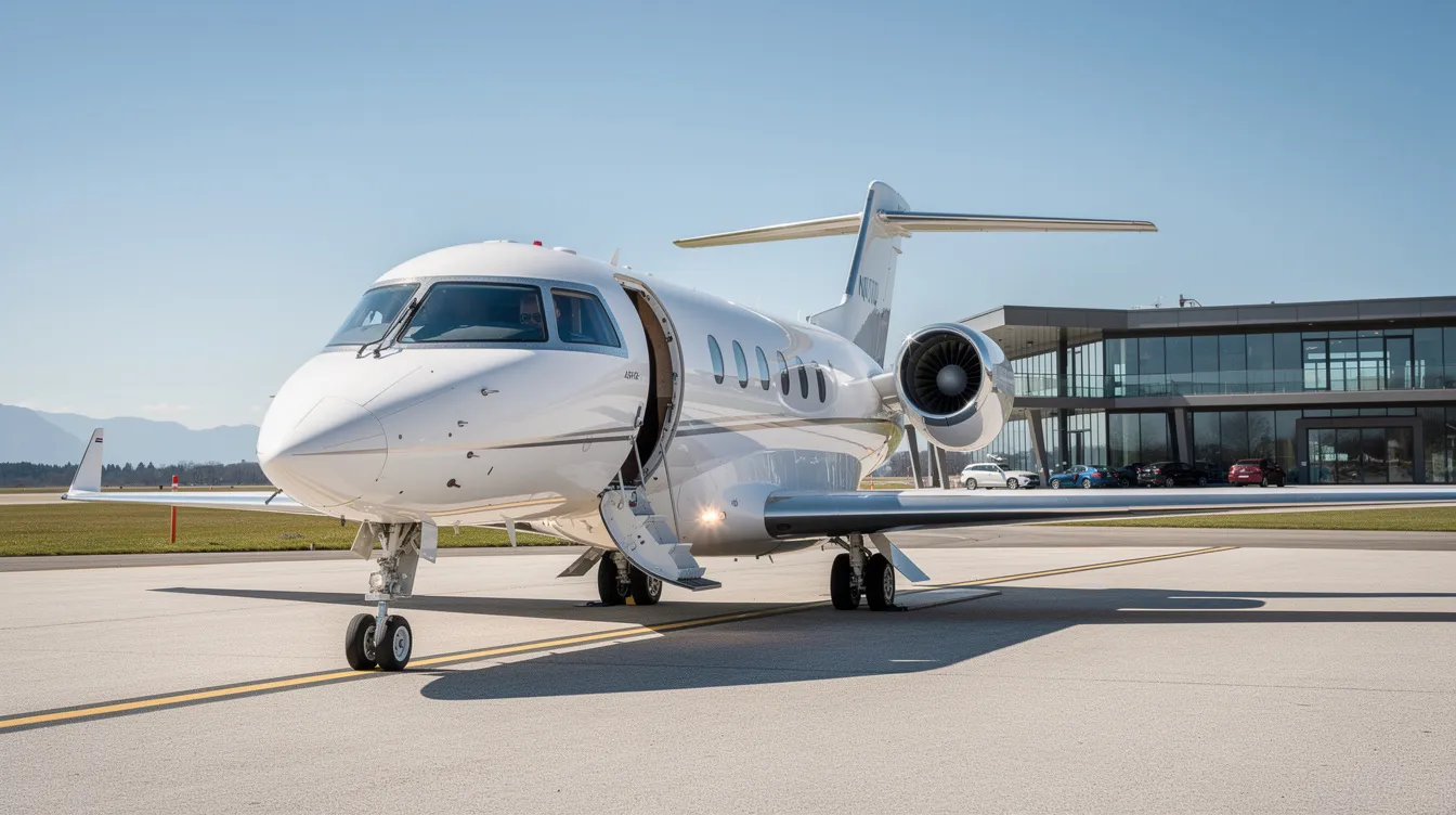 The image depicts a luxurious private jet interior featuring spacious cabin seating designed for comfortable travel experiences. This setting exemplifies private aviation, highlighting options like private jet seat sharing and semi-private flights, catering to travelers seeking personalized service and flexibility in their air travel plans.