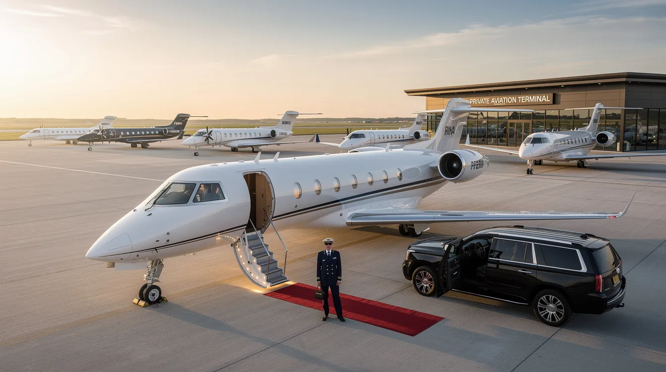 The image depicts a luxurious private jet interior featuring spacious cabin seating designed for comfortable travel experiences. This setting exemplifies private aviation, highlighting options like private jet seat sharing and semi-private flights, catering to travelers seeking personalized service and flexibility in their air travel plans.