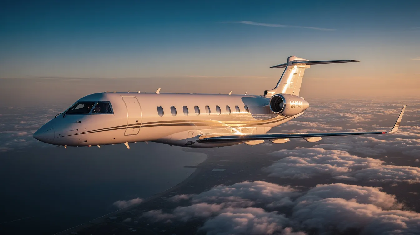 The image showcases a sleek private jet parked at a modern airport terminal, highlighting the luxurious experience of JSX flights. Passengers can be seen enjoying free snacks and beverages in a comfortable cabin, emphasizing the seamless travel experience offered by this public charter operator in California.