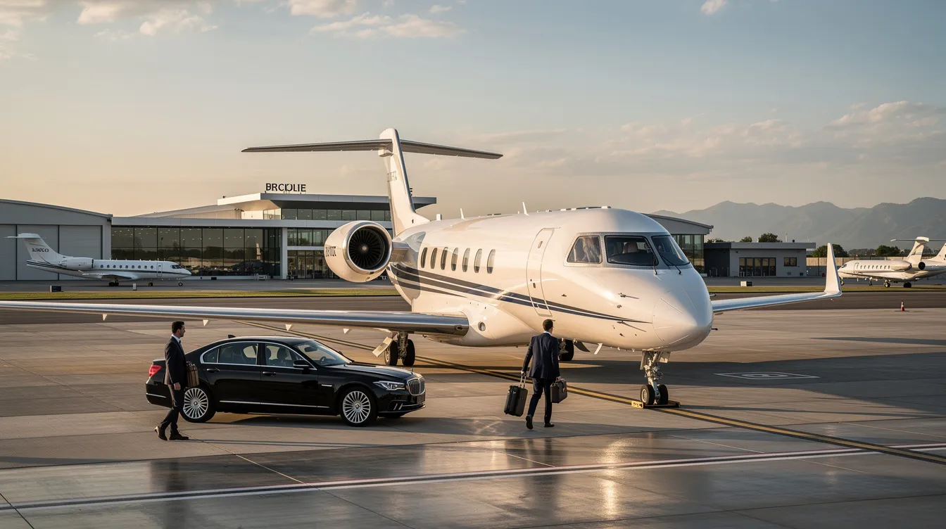 The image showcases a sleek private jet parked at Austin Bergstrom International Airport, highlighting its advanced avionics and impressive range. This scene represents the world of private aviation, where experienced pilots and flight instructors offer training and charter flights for those seeking a private flight experience.