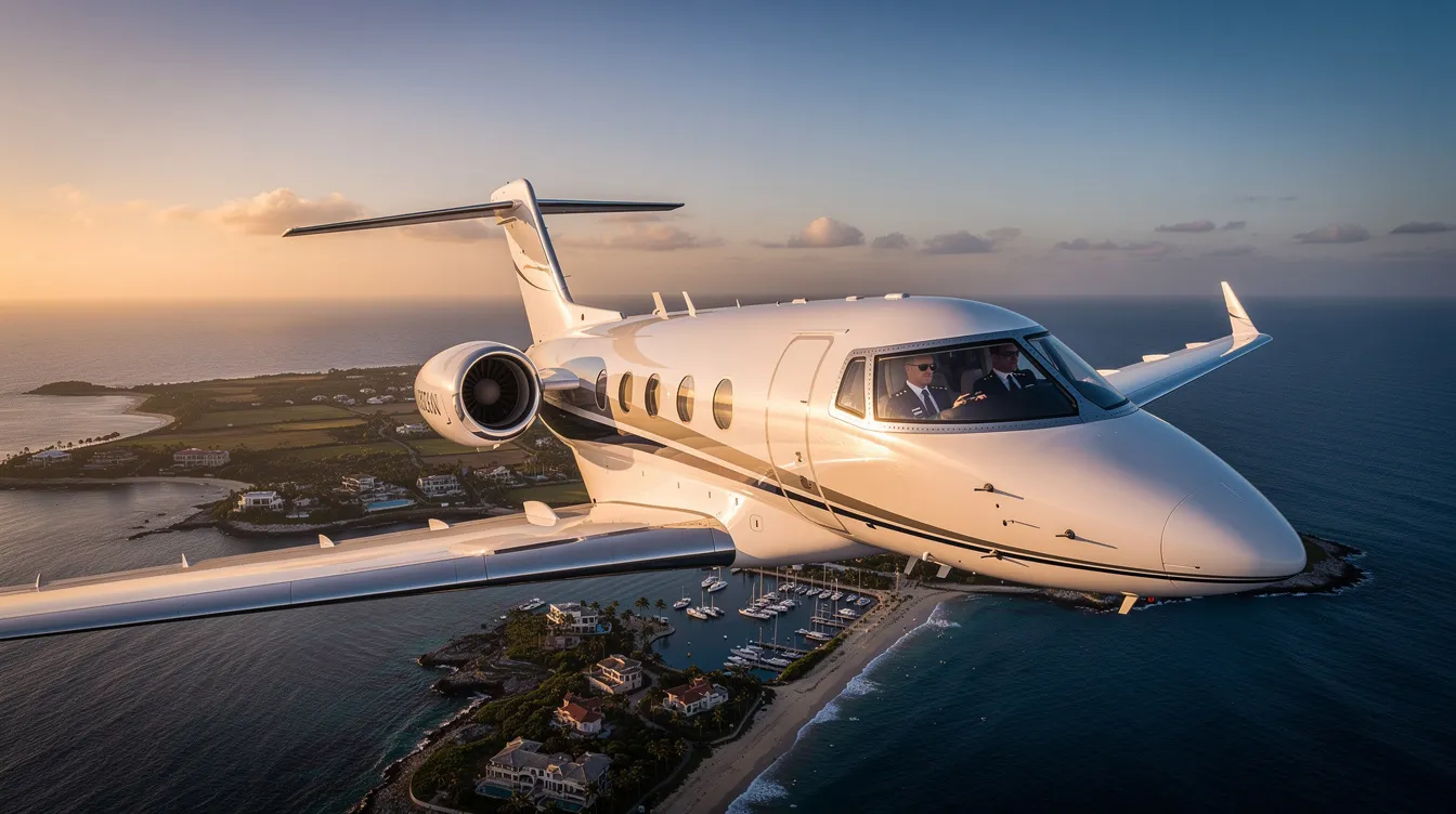 The image depicts a luxurious private jet at a modern airport, showcasing the ease and elegance of private aviation. In the background, the bustling city center of Florence can be seen, hinting at the availability of direct flights to Florence Peretola Airport and popular airlines flying to this cultural destination.