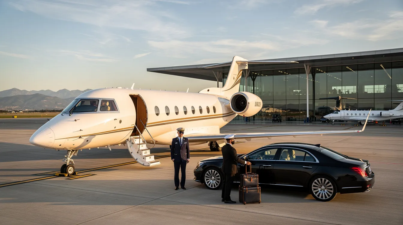The image depicts a sleek private jet parked at Wheeler Downtown Airport in Kansas City, showcasing the convenience and luxury of private aviation services. This setting highlights the accessibility of charter flights for travelers seeking a personalized and efficient flying experience to popular destinations.