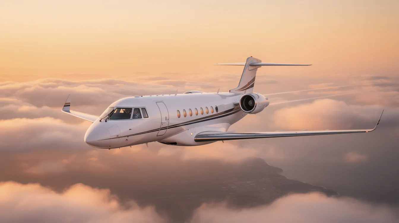 The image showcases a sleek private jet parked at the Sugar Land Regional Airport in Houston, emphasizing the luxury and convenience of private aviation. It highlights the seamless service and warm southern hospitality that clients can expect when booking private flights in this modern international city.