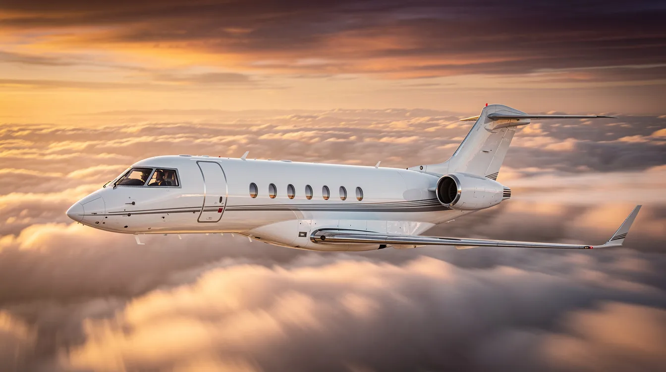 The image features a sleek private jet parked at Vancouver International Airport, showcasing the luxury of private aviation. This private jet charter offers unmatched comfort for travelers flying private to destinations like Hong Kong or Los Angeles.