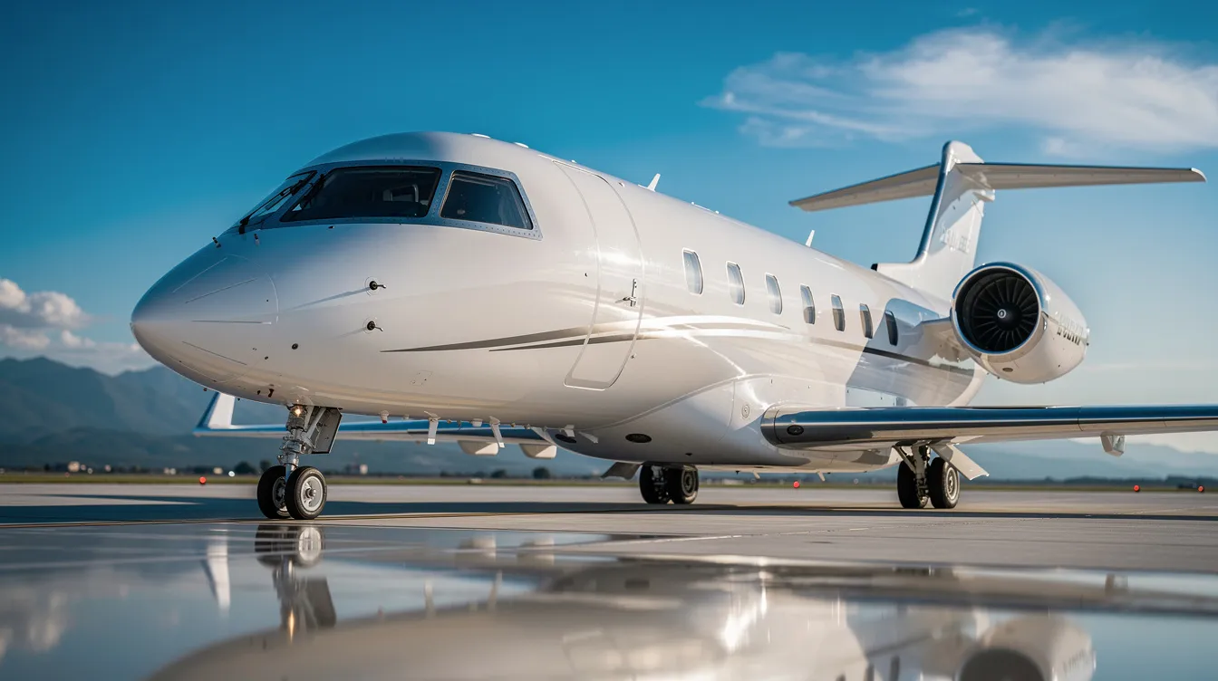 The image showcases a sleek private jet parked on a tarmac, symbolizing the ultimate in luxury travel. With exclusive access to private jet concierge services, this aircraft offers unmatched convenience and a tailored approach to meet the specific requirements of its passengers.