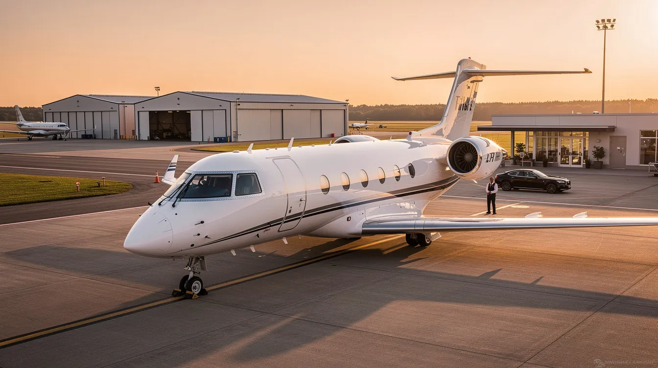 The image depicts a luxurious transatlantic private jet, showcasing its sleek design and spacious cabin, ideal for business executives seeking comfortable private aviation. This private jet is equipped with advanced cabin management systems, ensuring a smooth and enjoyable journey across the Atlantic.