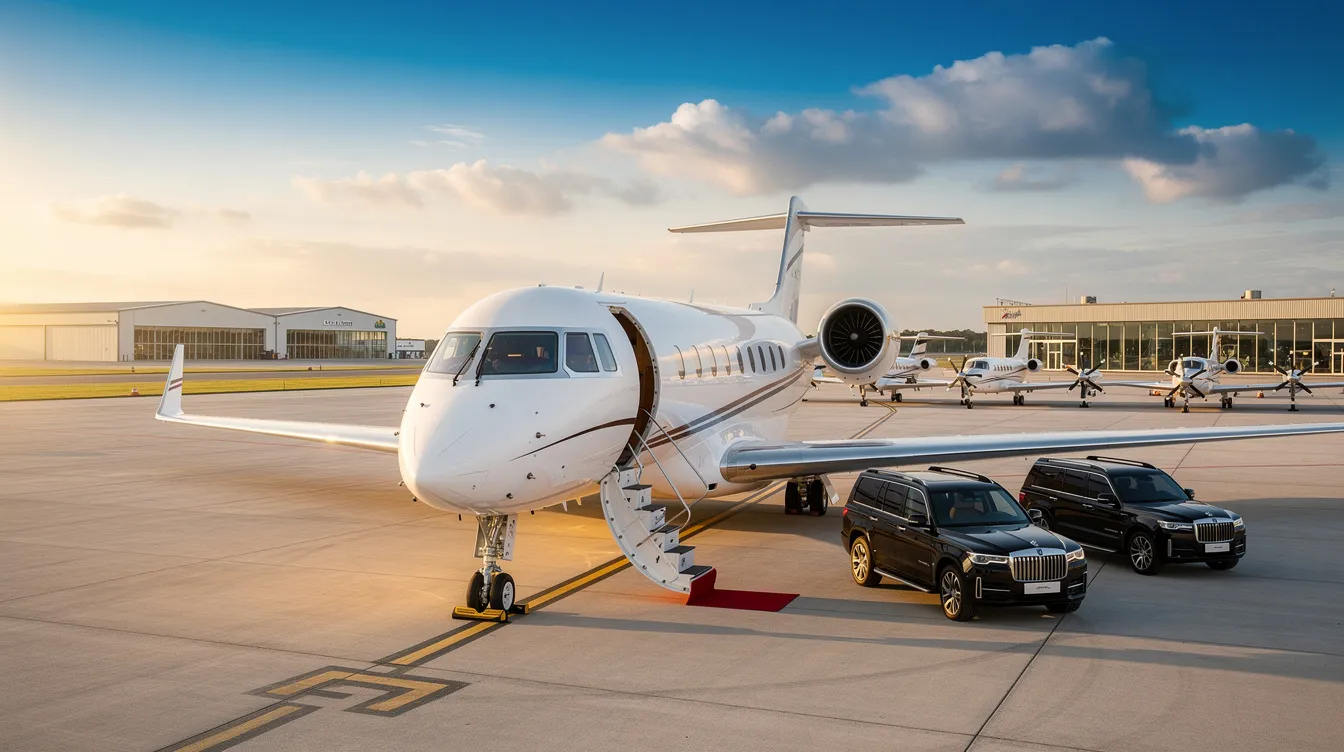 A luxurious private jet birthday party is set up with custom décor and gourmet catering, creating an unforgettable atmosphere for family and friends. The spacious cabin is ready to welcome guests for a stress-free experience as they celebrate this special occasion in style.