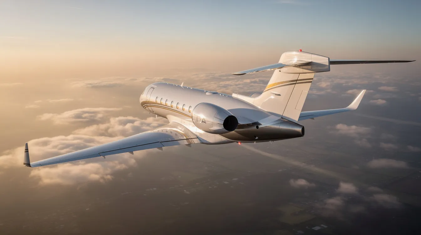 The image features a sleek private jet parked on a runway, showcasing its modern design and polished exterior, representing the true value of luxury aircraft. This perfect aircraft is part of the latest market trends, appealing to buyers interested in private jets and piston aircraft for sale.