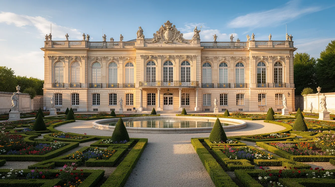 The image depicts an elegant baroque palace surrounded by meticulously manicured gardens, showcasing the rich history of Vienna, Austria. This UNESCO World Heritage site serves as a stunning backdrop for visitors exploring the city's cultural heritage.