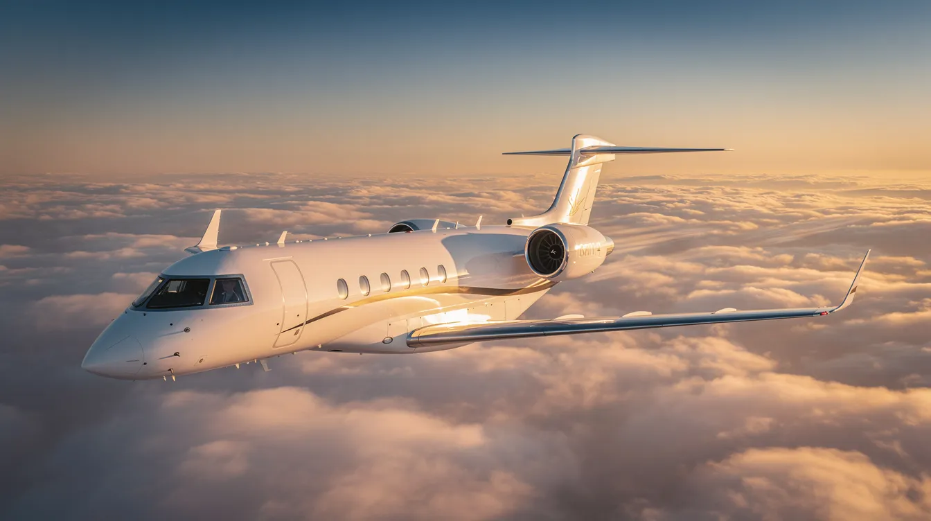 The image depicts a sleek private jet, showcasing its modern design and spacious cabin, perfect for private travel. This aircraft represents the allure of owning a private jet, offering cost-effective options for business travel and personal use.