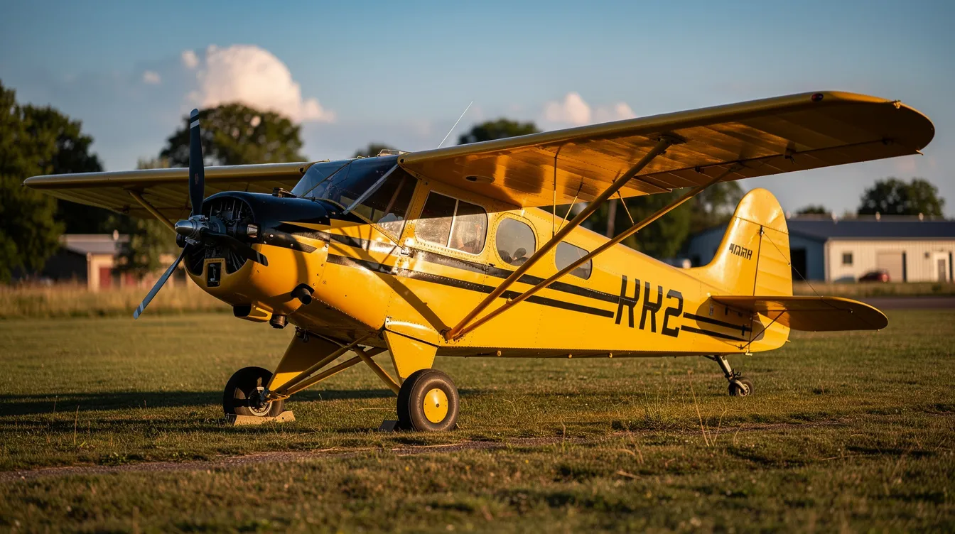 The image features a 1946 Piper J3 Cub aircraft in good condition, showcasing its distinctive yellow fabric exterior and classic design. The plane is powered by a propeller and has a prominent wing structure, making it an ideal subject for those searching for a Piper J3 for sale.