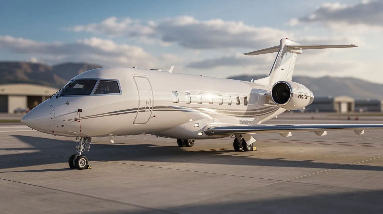 The image depicts a sleek private jet, showcasing its luxurious design and spacious cabin, ideal for private air travel. This private aircraft symbolizes the freedom and comfort of group air charter, catering to clients seeking premium flights for business or leisure.