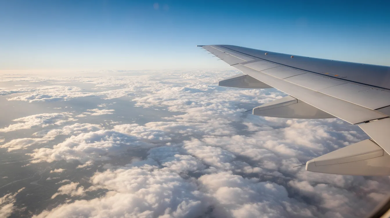 The image shows the wing of a private jet, specifically a Cessna Citation, soaring above fluffy white clouds in bright afternoon light. The scene captures the essence of luxury aviation, highlighting the sleek design and impressive performance features of modern business jets.