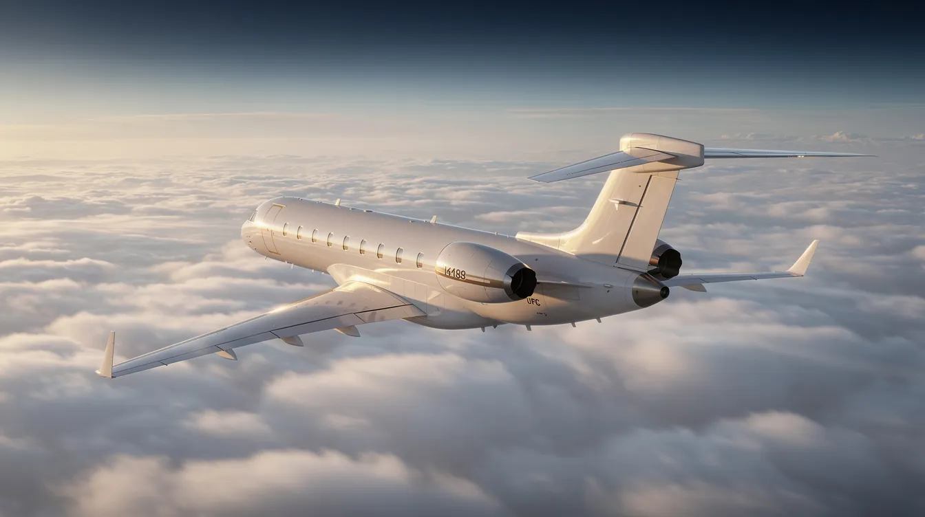 A modern Embraer E jet, specifically the Embraer 170, soars above a blanket of clouds, with sunlight glinting off its sleek fuselage. The aircraft, part of the E jet family, showcases its long wings and winglets, emphasizing its design for comfortable commercial flights.