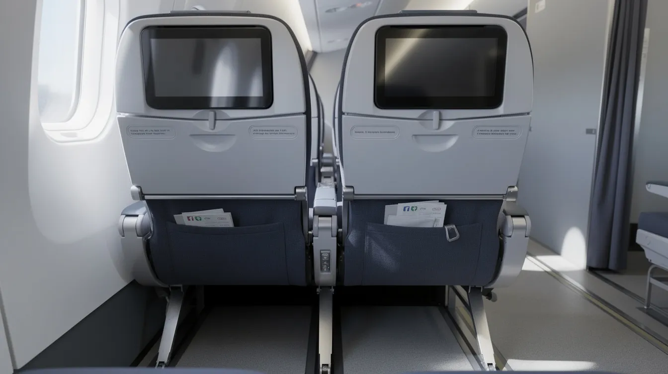 A close-up view of economy class cabin seats in a Delta Air Lines Embraer E175 aircraft, showcasing ample legroom space and the overhead compartment. The comfortable seats are arranged in a layout that enhances traveler convenience, ideal for both short and long flights.