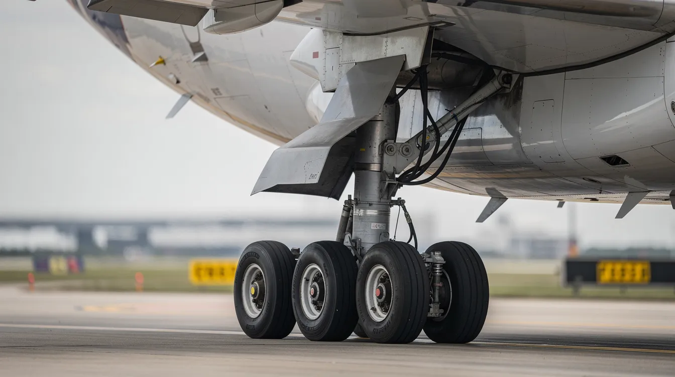 The image shows a close-up view of the tail section and undercarriage of a Boeing 787 aircraft, highlighting the left main gear and rear fuselage as it sits near a paved runway surface at Munich Airport. The scene captures details like tire marks and runway lights, emphasizing the aircraft's readiness for takeoff or landing.