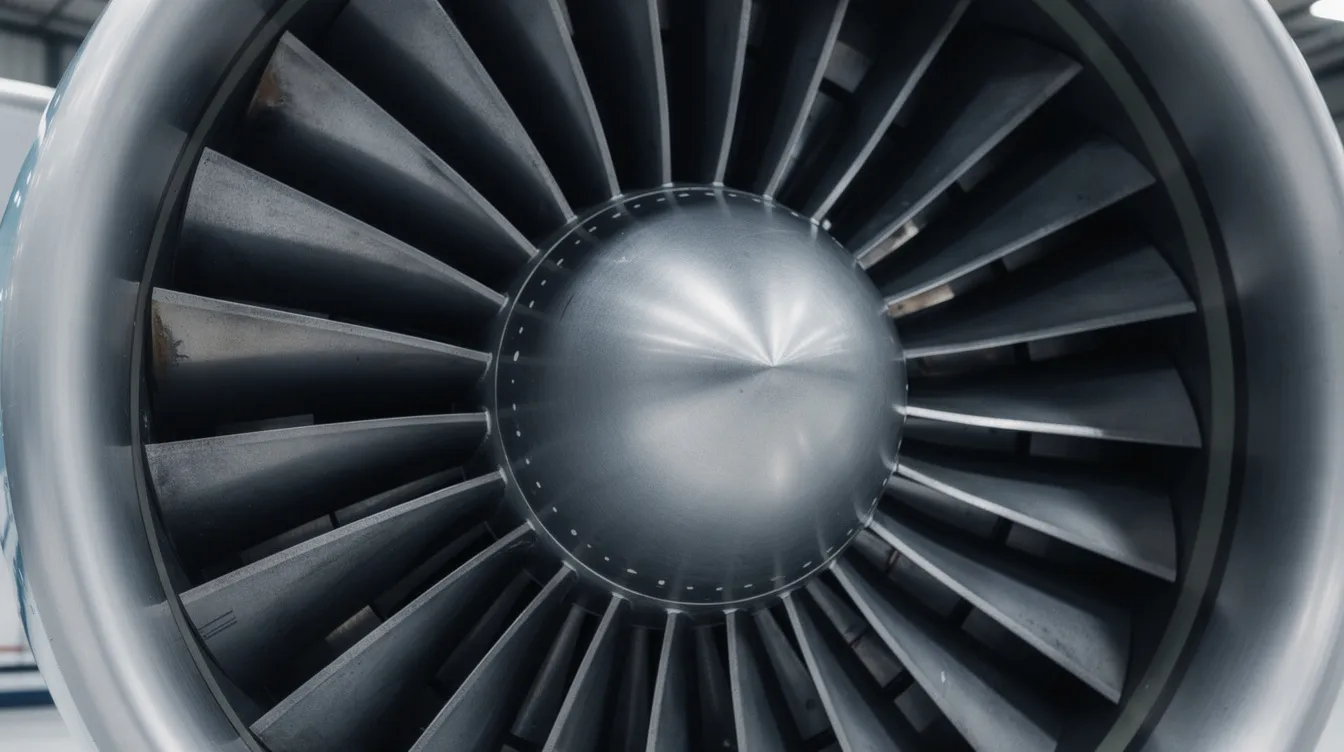 A close-up view of a jet engine turbine showcases its intricate metallic blades, highlighting the complexity of aircraft systems essential for aviation safety. This detailed image emphasizes the importance of proper pilot training and maintenance to prevent mechanical failures that can lead to aircraft accidents.