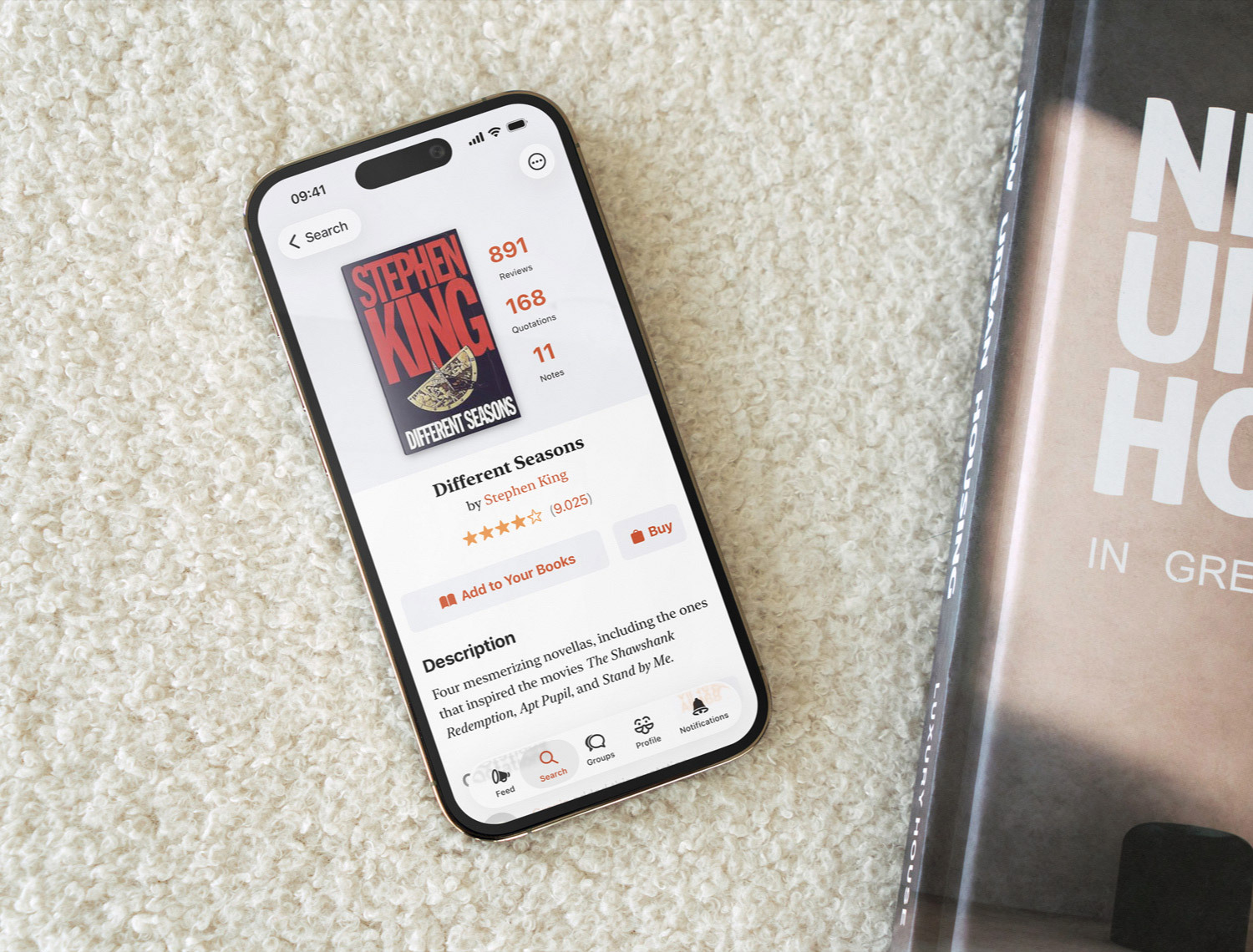The Anobii app showing Different Seasons by Stephen King.