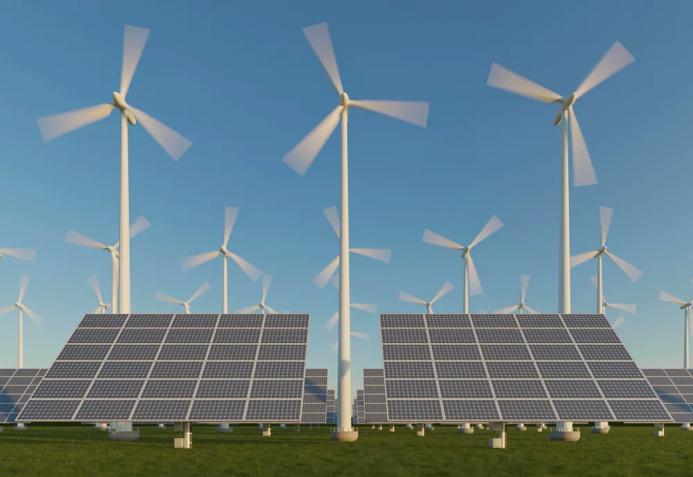 Solar panels and wind turbines
