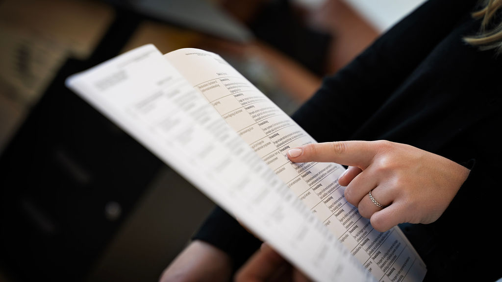 Medarbejder hos Sjeni tegner og forklarer på tavle