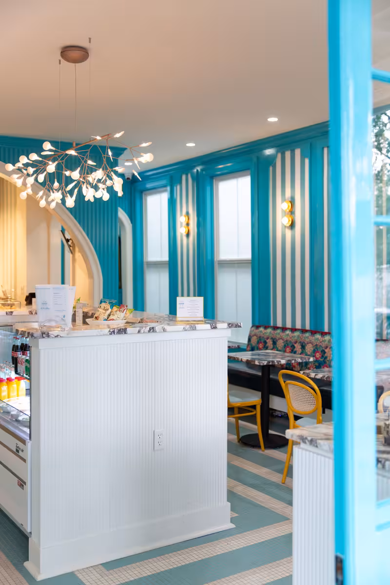 Interior view of Le Petit Bleu Cafe