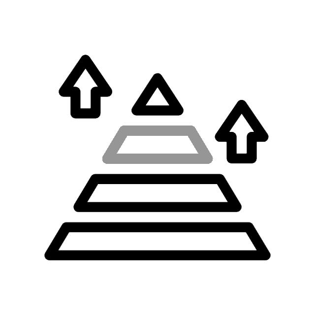Icon showing three ascending parallel bars with upward arrows, symbolizing progress or increase.