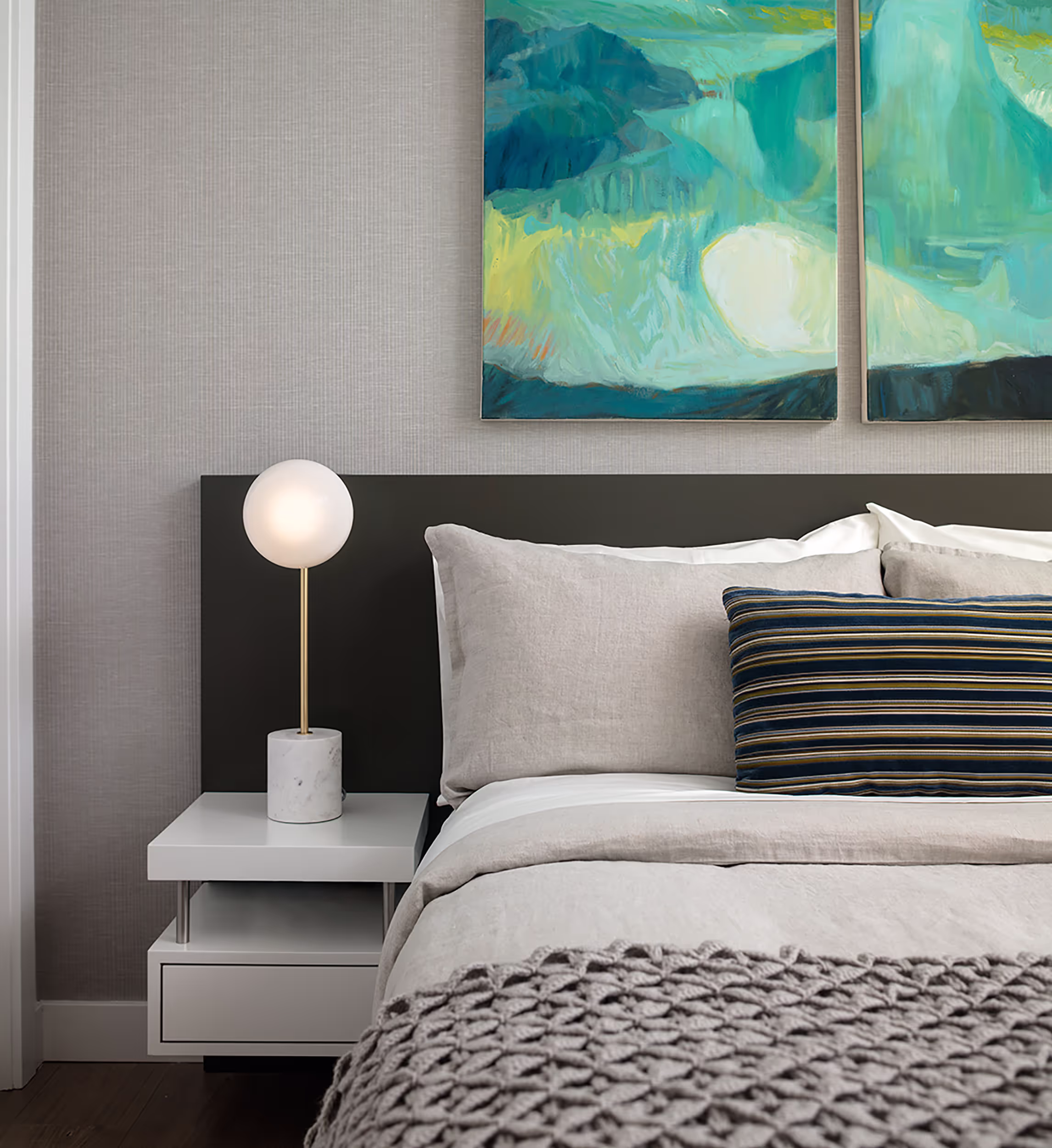 Architectural interior photography by Ethan Zargo — bedroom detail, Vancouver BC