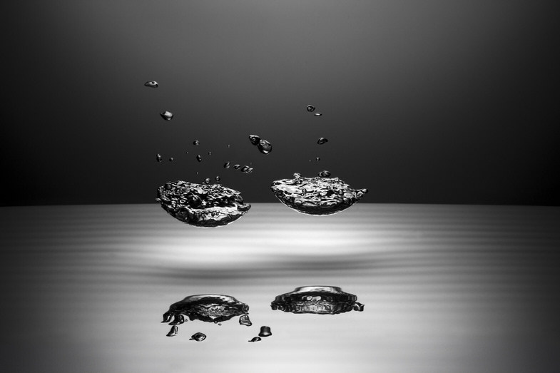 Ethan Zargo fine art liquid photography, black and white reverse water splash 4, Vancouver BC