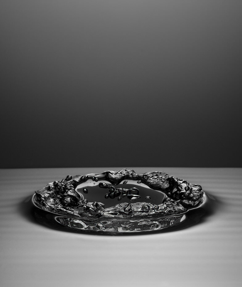 Ethan Zargo fine art liquid photography, black and white reverse water splash 3, Vancouver BC