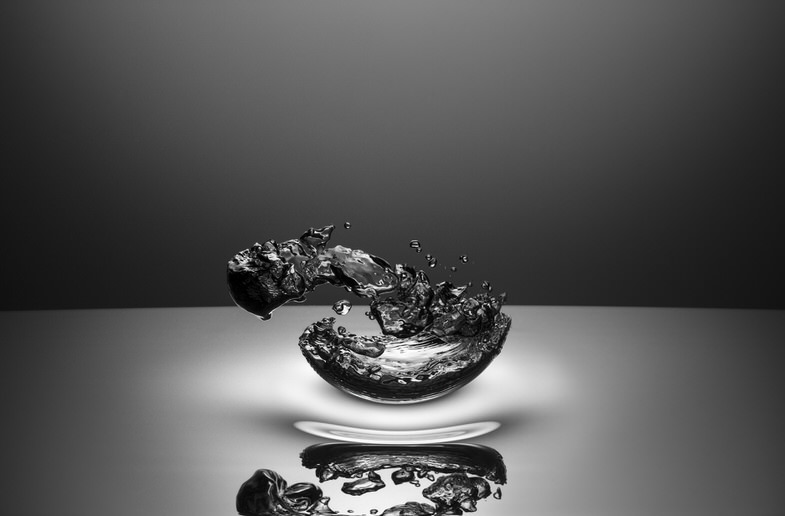 Ethan Zargo fine art liquid photography, black and white reverse water splash 6, Vancouver BC