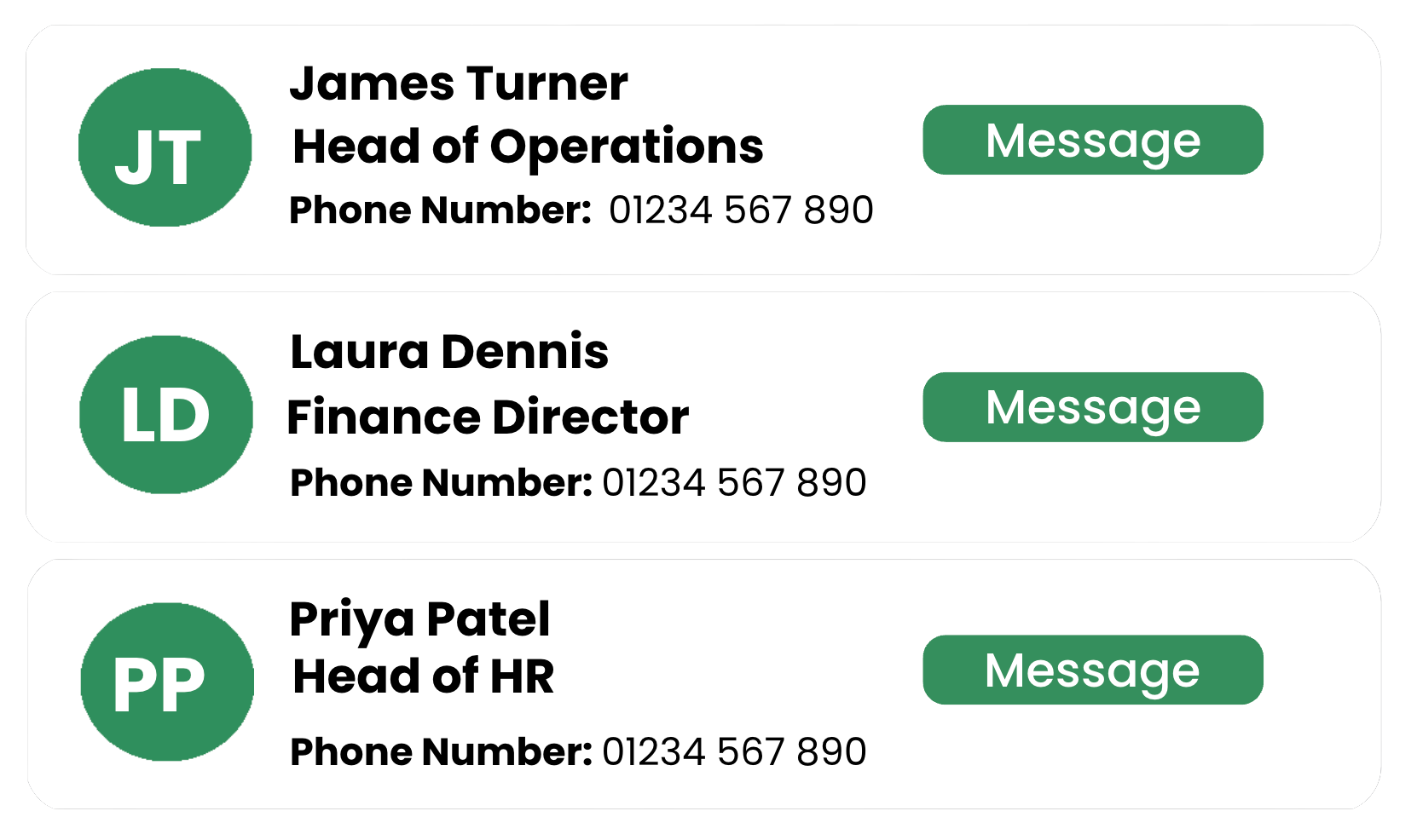 A screenshot showing example contact details for a payroll client.