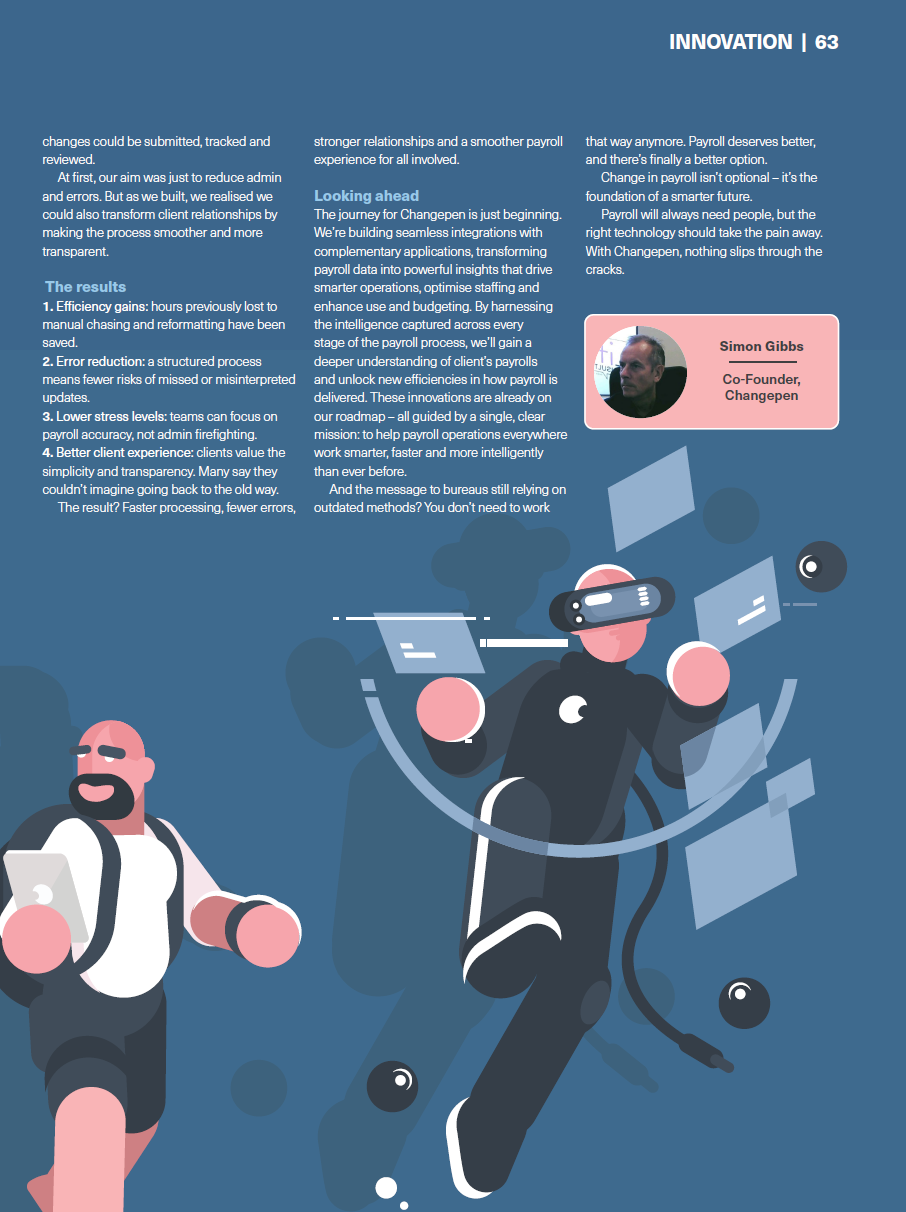 Changepen CIPP magazine feature continued - payroll bureau innovation results and future roadmap for payroll operations management platform page two