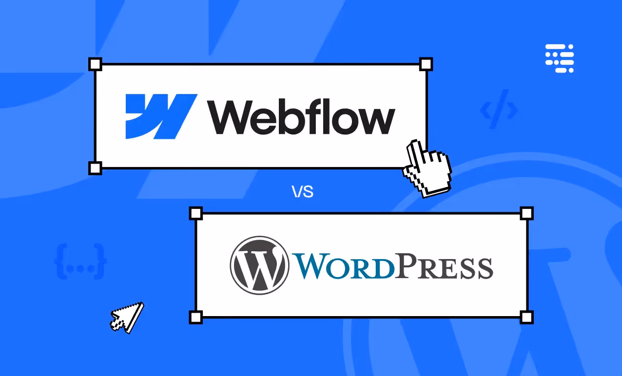A logo graphic showing Webflow vs WordPress