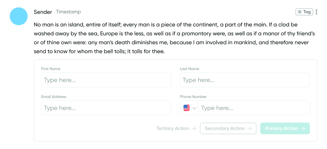 Design template for messages with form user input.