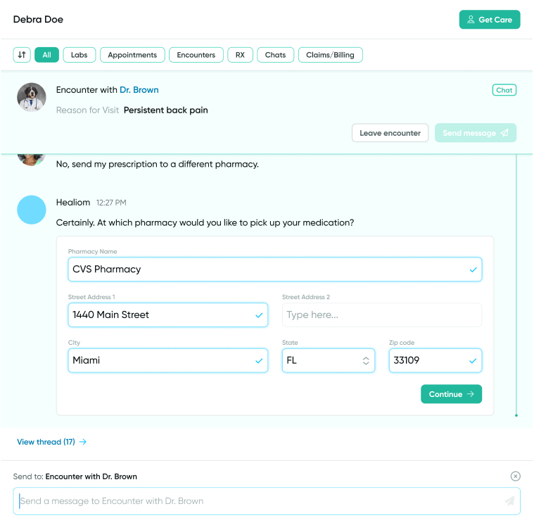 Example use case of form user input message.