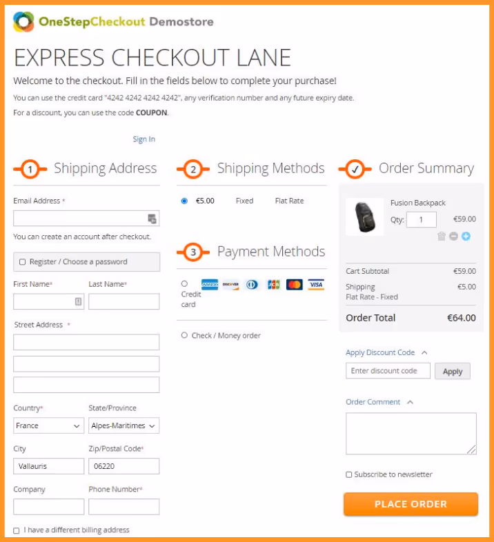 OneStepCheckout Demo Checkout Page