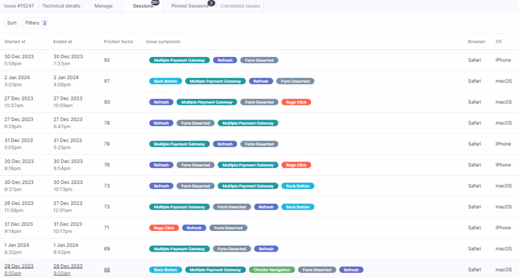Noibu session search
