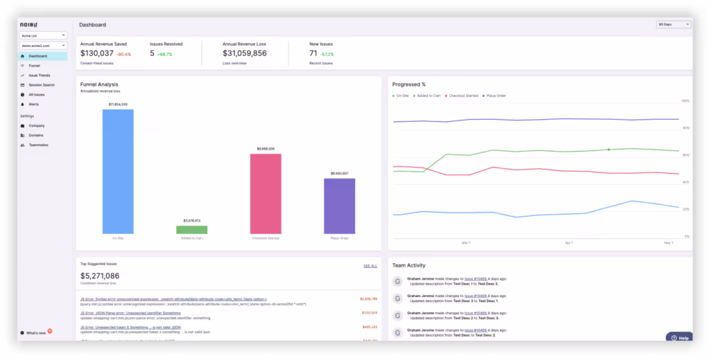 Noibu error monitoring dashboard