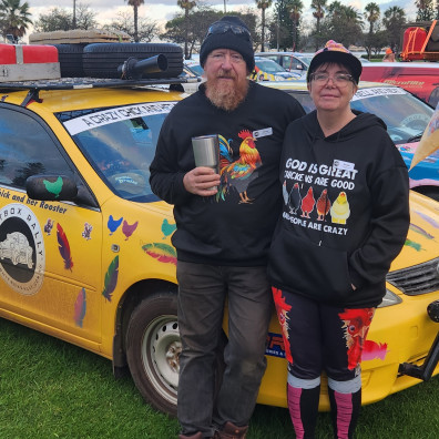 A crazy chick and her rooster team photo