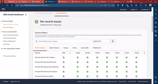 Dummy data on AWS Health Dashboard